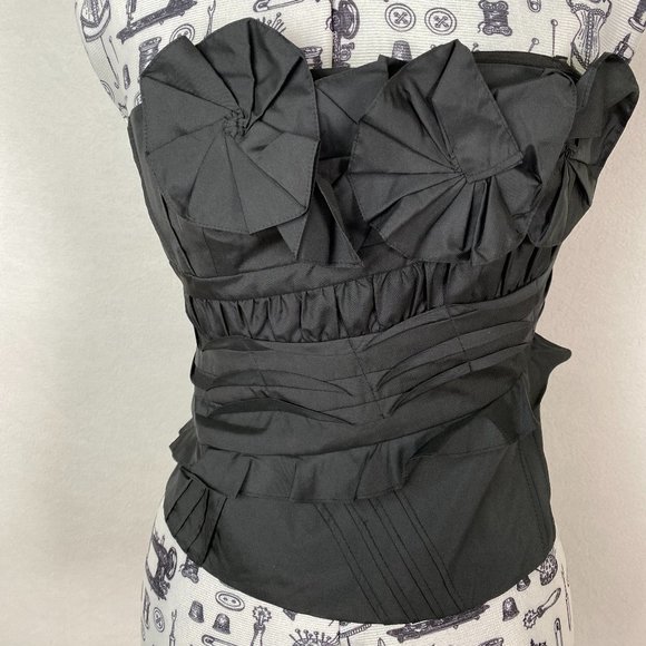 BCBGMAXAZRIA Black Corset/Tube Top w/ Taffeta Flower Detail XXS NWT - Picture 2 of 10